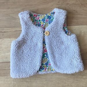 Baby Boden Cream Fleece Vest with Floral Lining